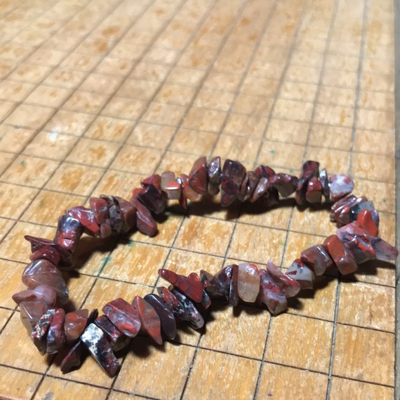 Semiprecious Red Mixed Tone Jasper Stone Nugget Chip 7” Bracelet Elastic EVC - Picture 4 of 7